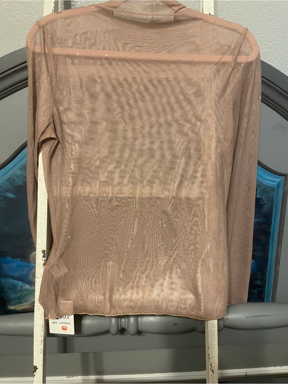 Nude Sheer Long-Sleeve Mesh Top with Sparkle - Women